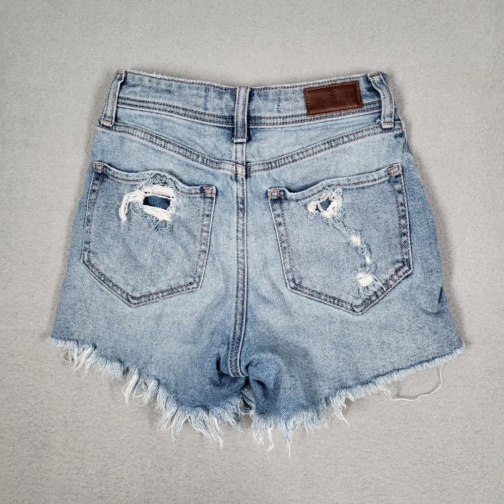 Hollister Curvy High Rise Shorts Women's 23 Blue Distressed Stretch Denim Vintag